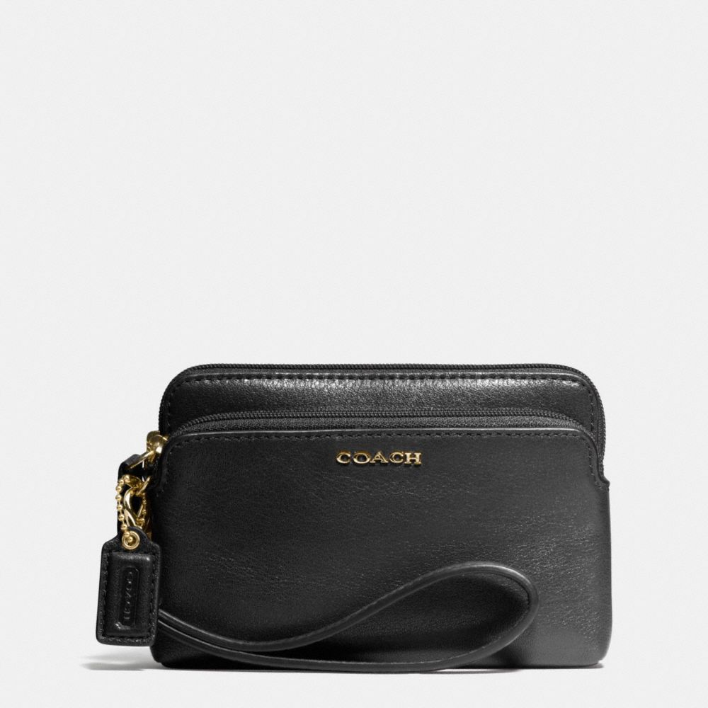 COACH F50310 MADISON LEATHER DOUBLE ZIP WRISTLET -LIGHT-GOLD/BLACK