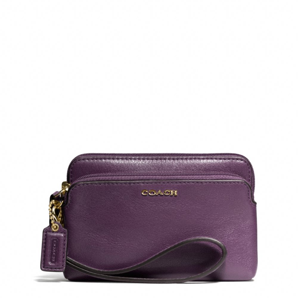 MADISON LEATHER DOUBLE ZIP WRISTLET - f50310 - LIGHT GOLD/BLACK VIOLET