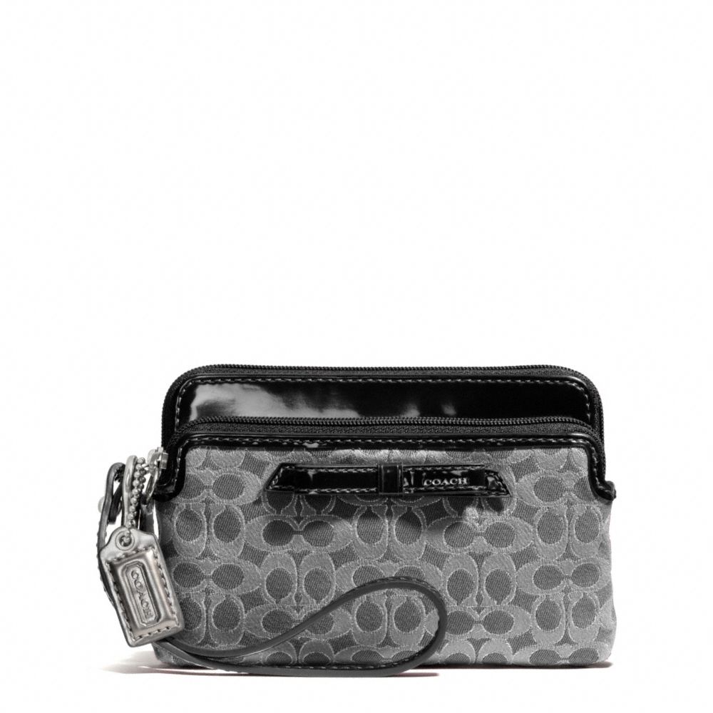 COACH POPPY METALLIC OUTLINE DOUBLE ZIP WRISTLET - SILVER/CHARCOAL/CHARCOAL - f50335