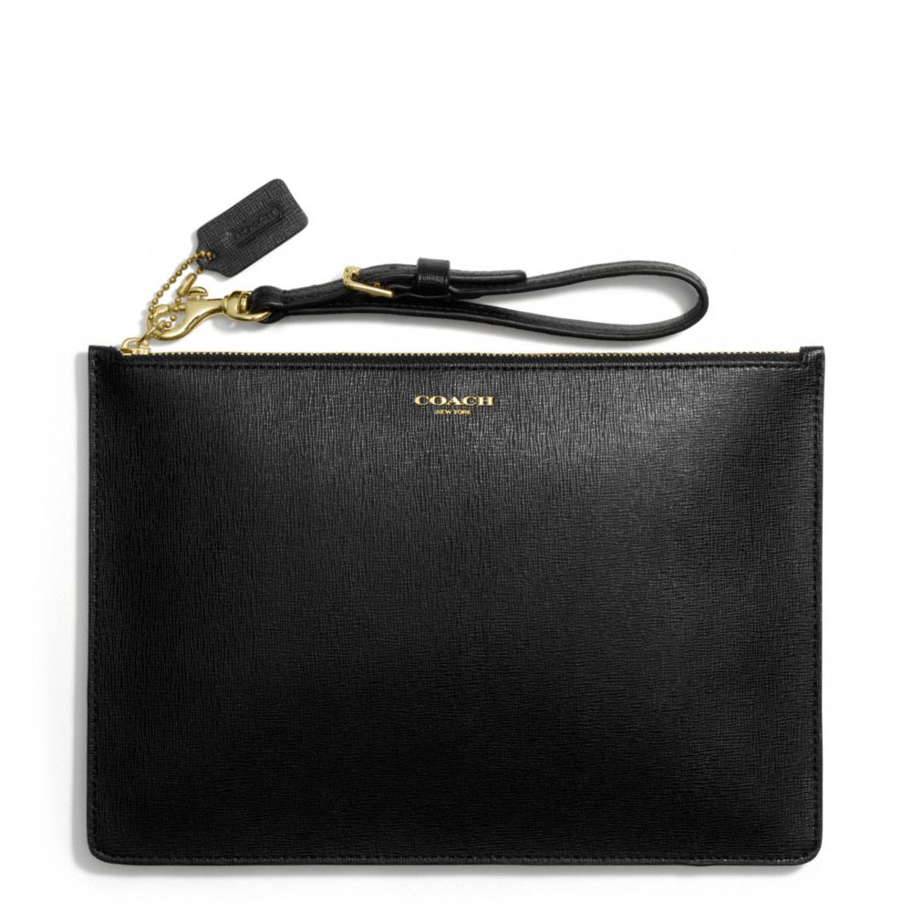 COACH F50372 Saffiano Leather Flat Zip Case BRASS/BLACK