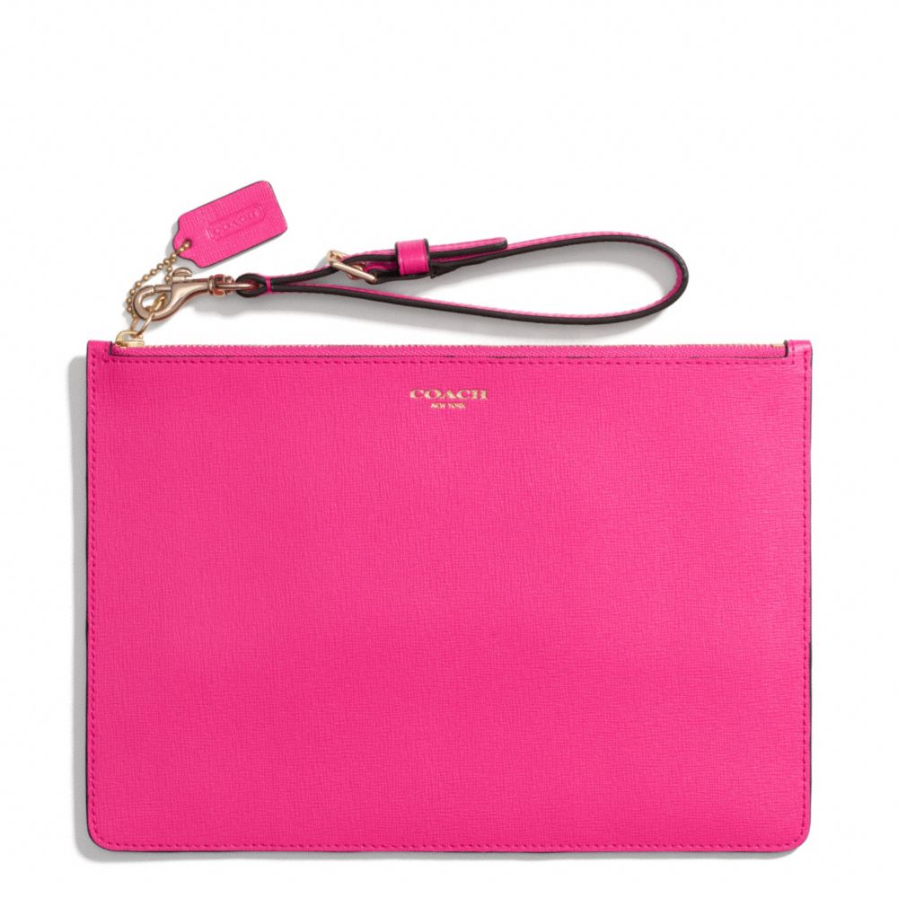SAFFIANO LEATHER FLAT ZIP CASE - LIGHT GOLD/PINK RUBY - COACH F50372