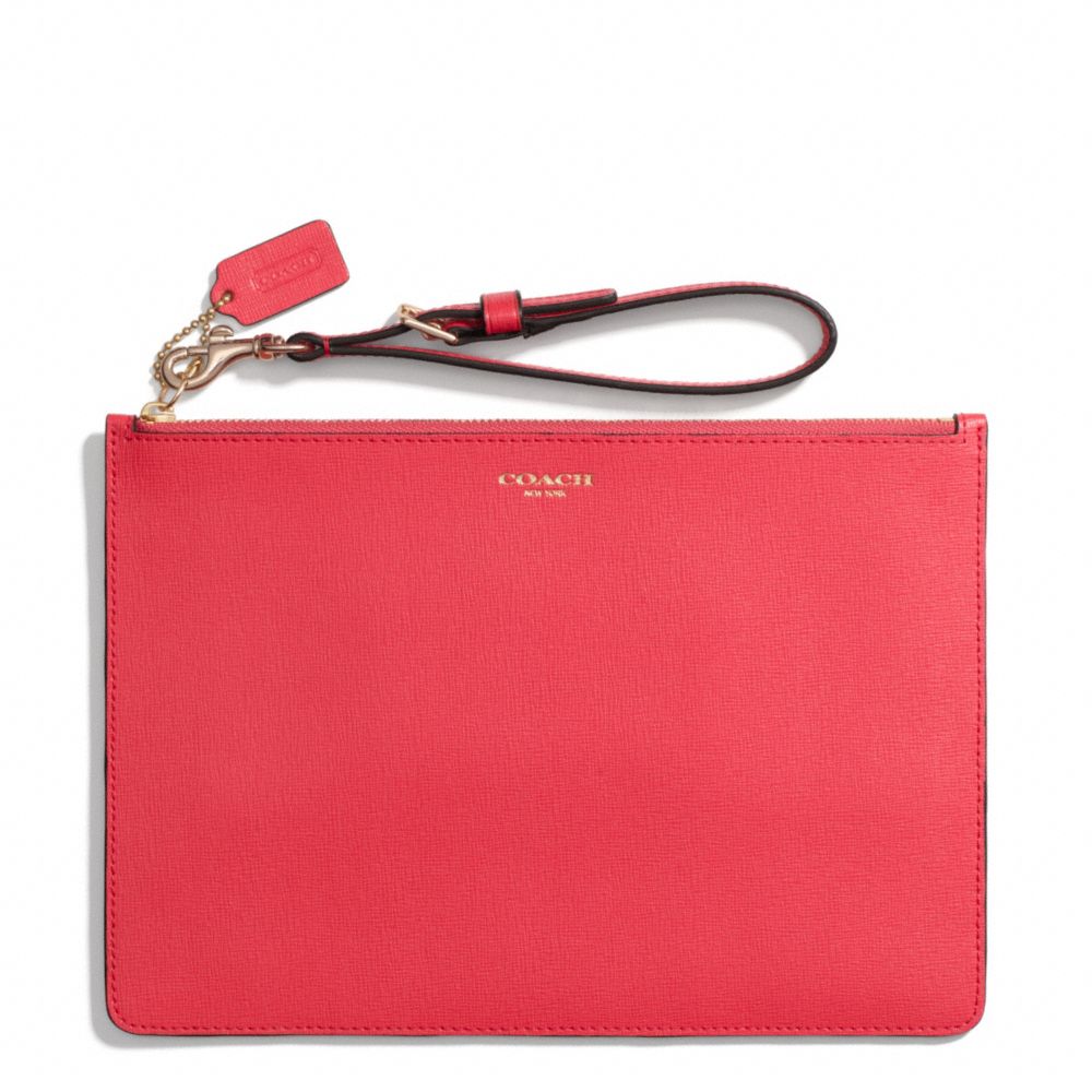 COACH SAFFIANO LEATHER FLAT ZIP CASE - LIGHT GOLD/LOVE RED - F50372