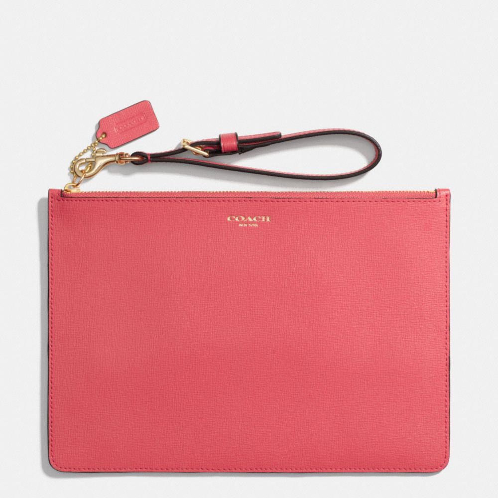SAFFIANO LEATHER FLAT ZIP CASE - f50372 - LIGHT GOLD/LOGANBERRY