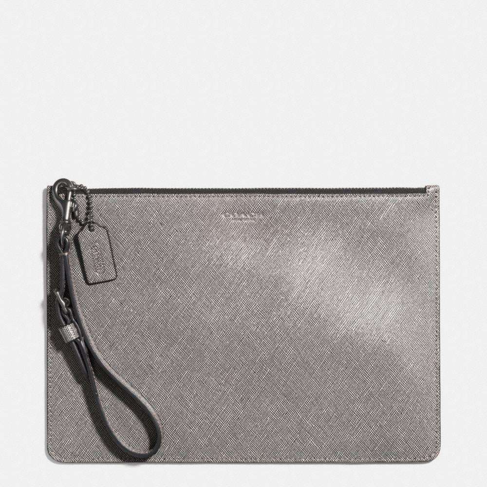 FLAT ZIP CASE IN SAFFIANO LEATHER - SILVER/CEMENT - COACH F50372