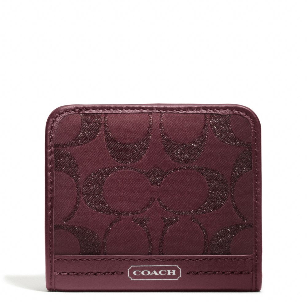 COACH F50424 Campbell Signature Metallic Small Wallet SILVER/BORDEAUX