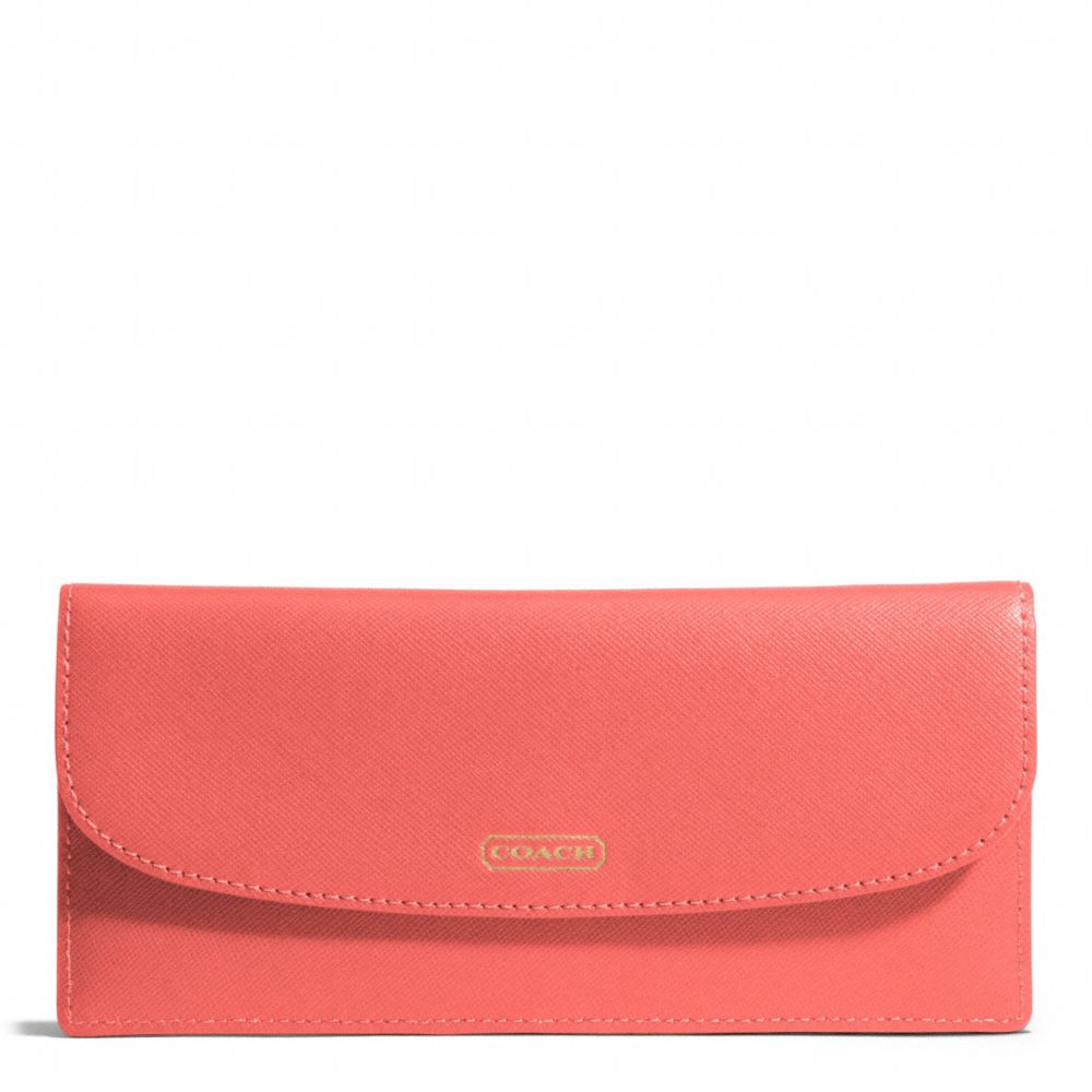 COACH DARCY LEATHER SOFT WALLET - BRASS/CORAL - f50428