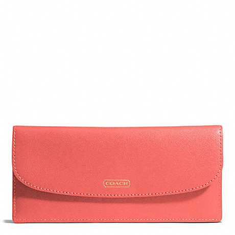 COACH DARCY LEATHER SOFT WALLET - BRASS/CORAL - f50428