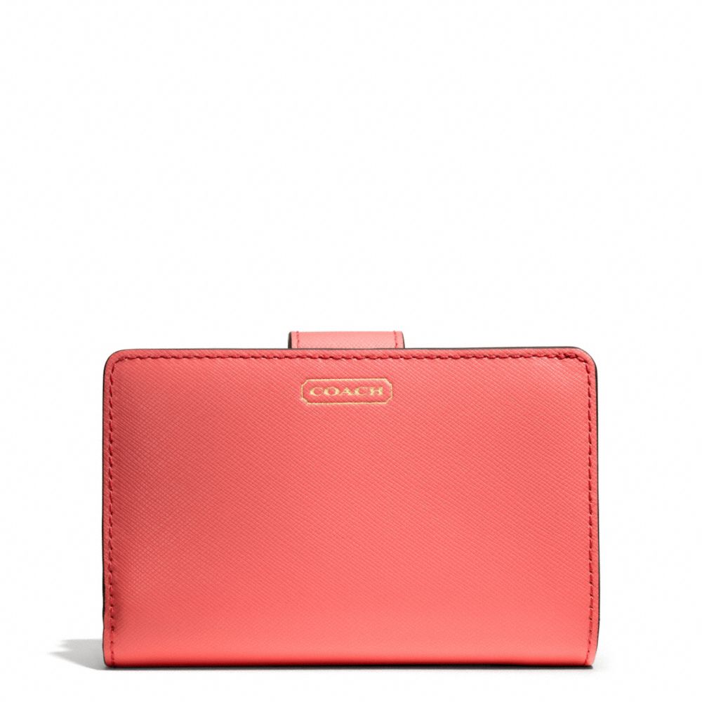 COACH f50431 DARCY LEATHER MEDIUM WALLET BRASS/CORAL