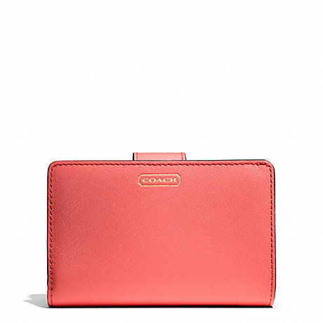 COACH F50431 DARCY LEATHER MEDIUM WALLET BRASS/CORAL