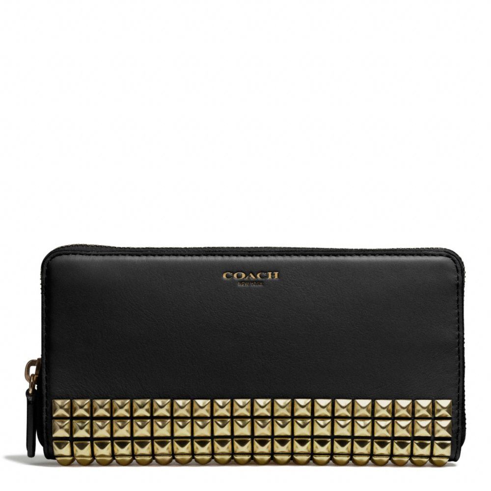 STUDDED LEATHER ACCORDION ZIP WALLET - f50467 - AB/BLACK