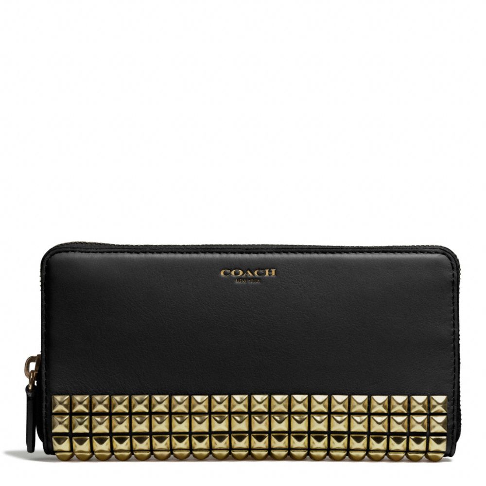 COACH f50467 STUDDED LEATHER ACCORDION ZIP WALLET AB/BLACK