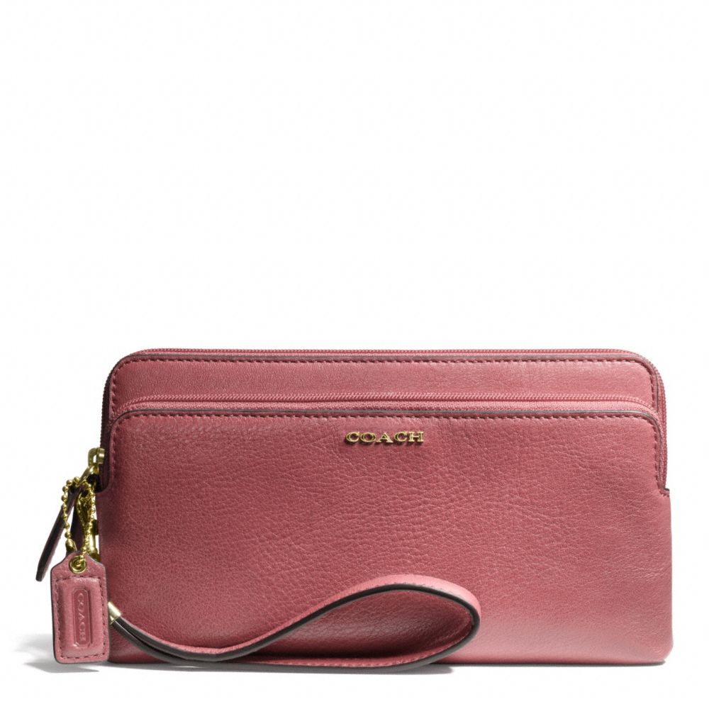 COACH F50468 Madison Leather Double Zip Wallet LIGHT GOLD/ROUGE