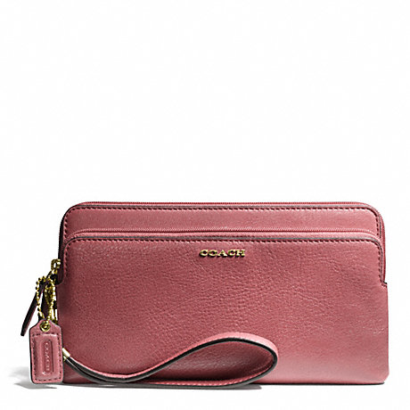 COACH f50468 MADISON LEATHER DOUBLE ZIP WALLET LIGHT GOLD/ROUGE