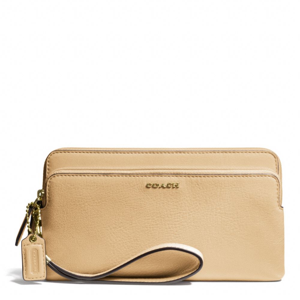 COACH F50468 Madison Double Zip Wallet In Leather LIGHTGOLD/TAN
