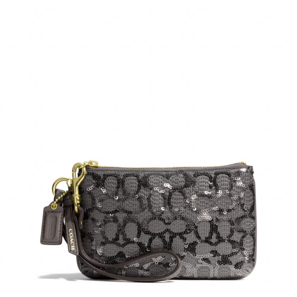 COACH f50481 POPPY  SEQUIN SIGNATURE C SMALL WRISTLET BRASS/GRAY