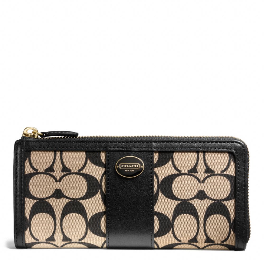 SLIM ZIP WALLET IN PRINTED SIGNATURE - f50493 -  BRASS/KHAKI BLACK/BLACK