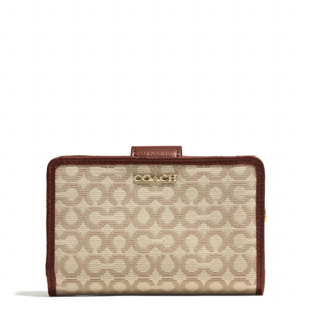 COACH F50519 Madison Needlepoint Op Art Medium L-zip Medium Wallet LIGHT GOLD/KHAKI/CHESTNUT