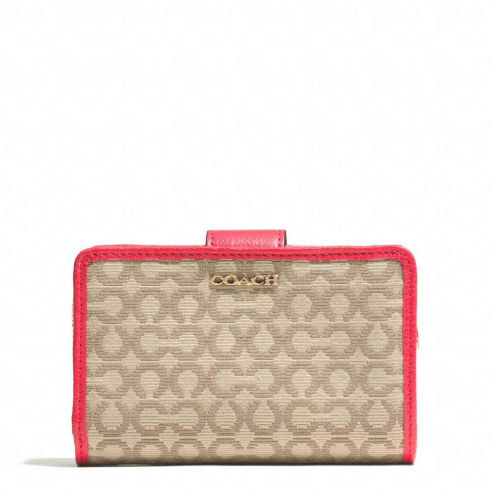 COACH MADISON NEEDLEPOINT OP ART MEDIUM L-ZIP MEDIUM WALLET - LIGHT GOLD/KHAKI/LOVE RED - f50519