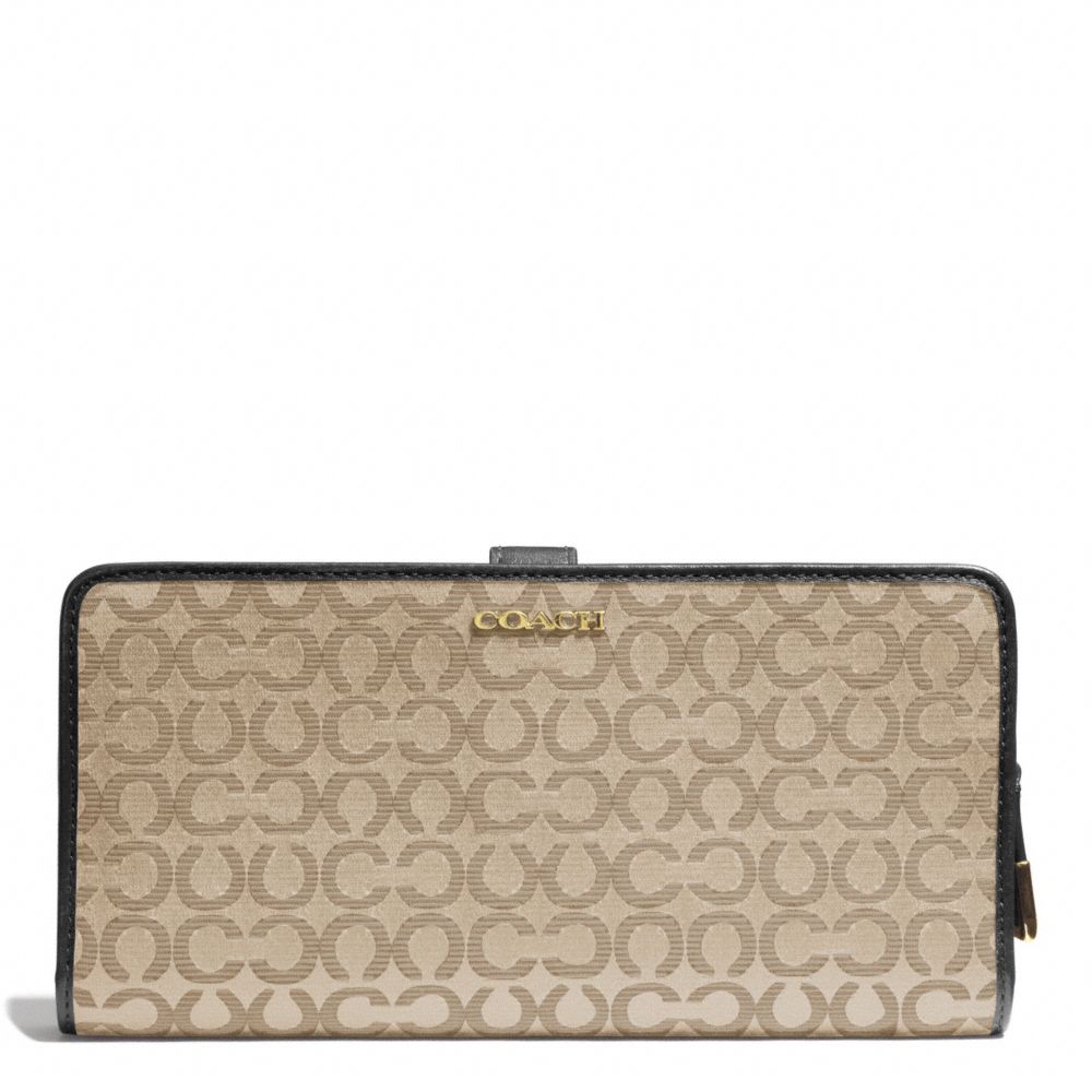 COACH F50520 MADISON NEEDLEPOINT OP ART FABRIC SKINNY WALLET LIGHT-GOLD/KHAKI/BLACK