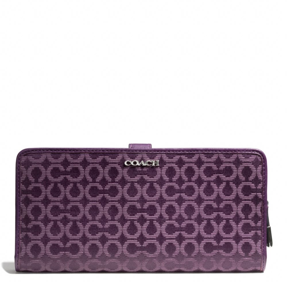 COACH F50520 Madison Needlepoint Op Art Fabric Skinny Wallet SILVER/BLACK VIOLET