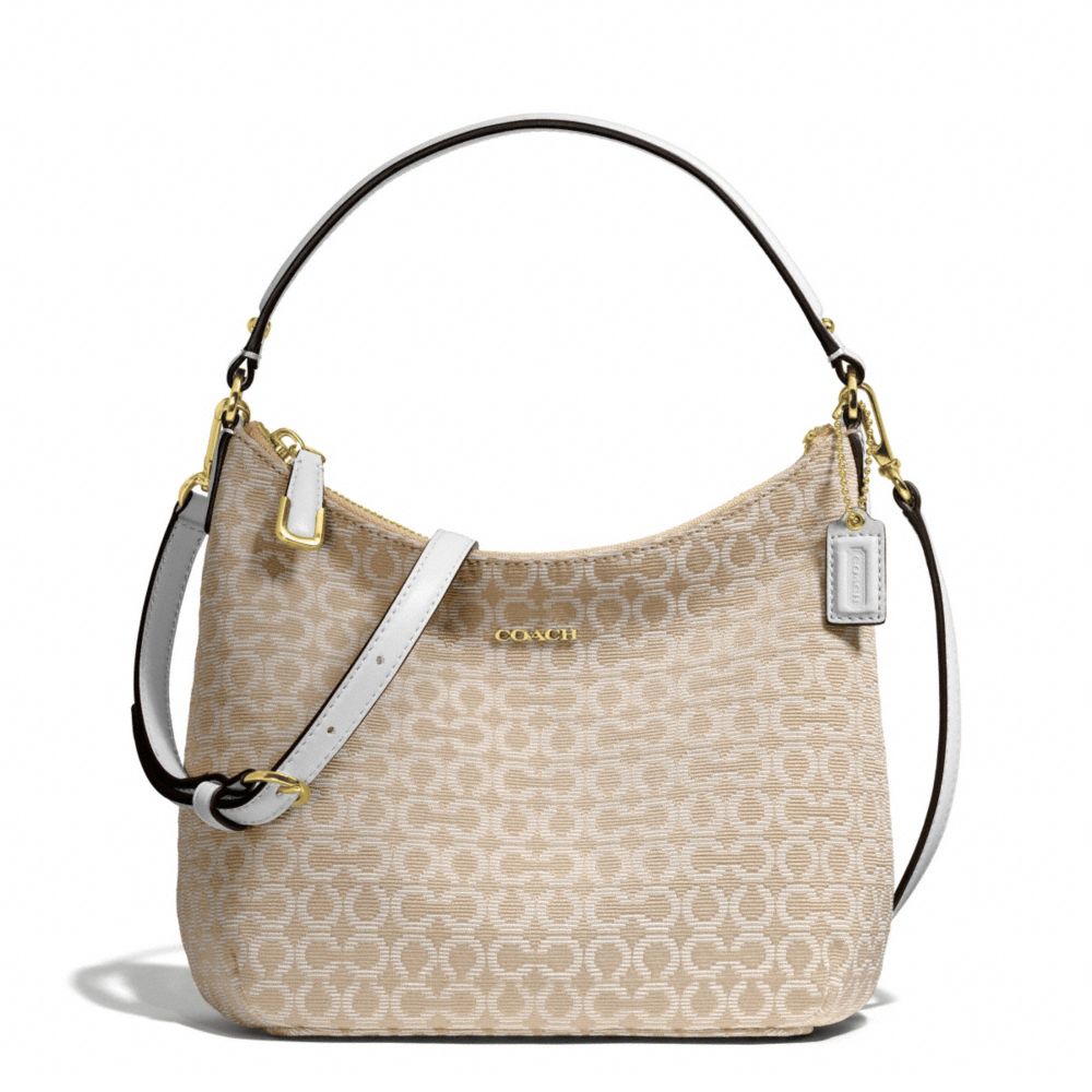 COACH MADISON NEEDLEPOINT OP ART FABRIC TOP HANDLE POUCH - LIGHT GOLD/LIGHT GOLDGHT KHAKI/WHITE - f50521