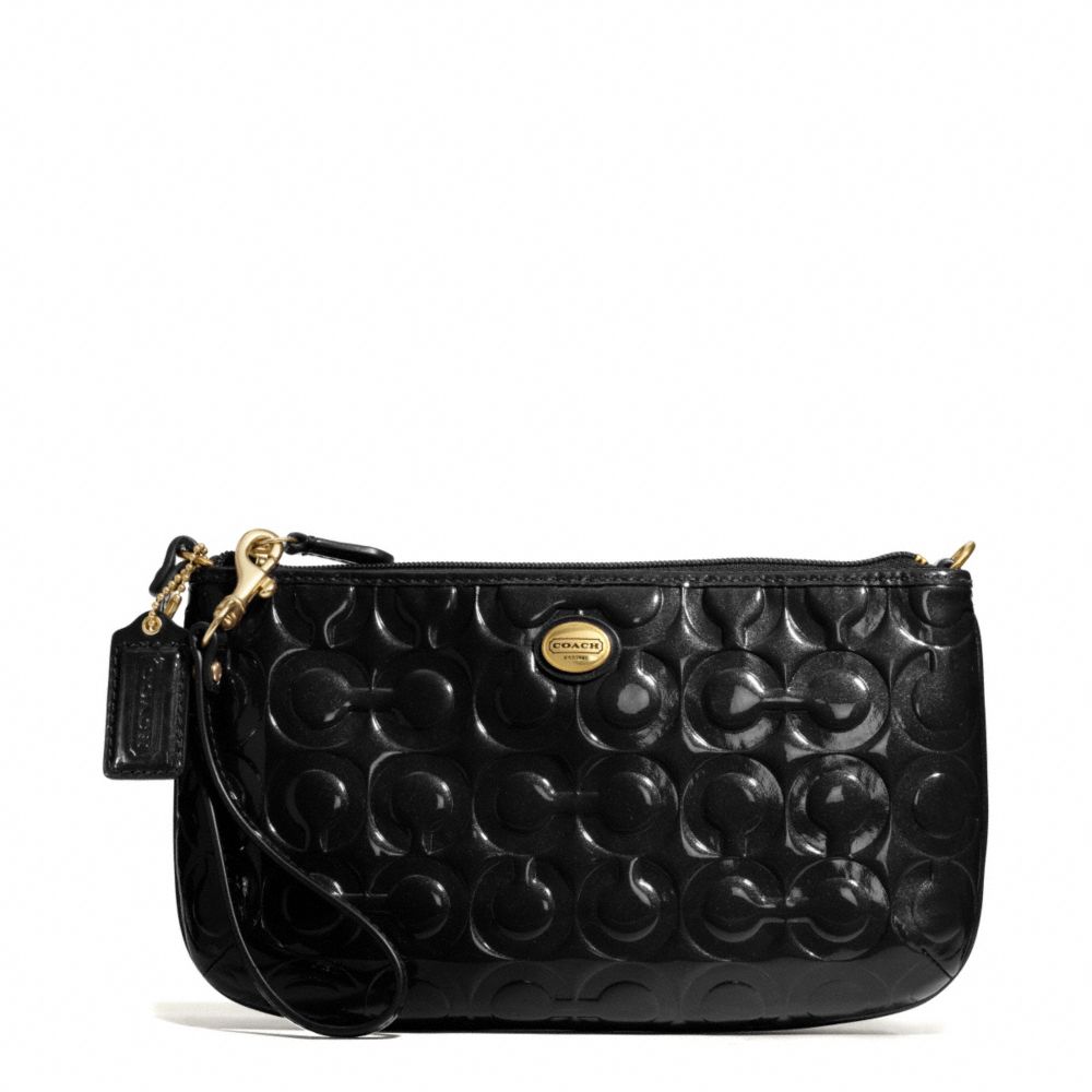 COACH f50539 PEYTON OP ART EMBOSSED PATENT LARGE WRISTLET BRASS/BLACK