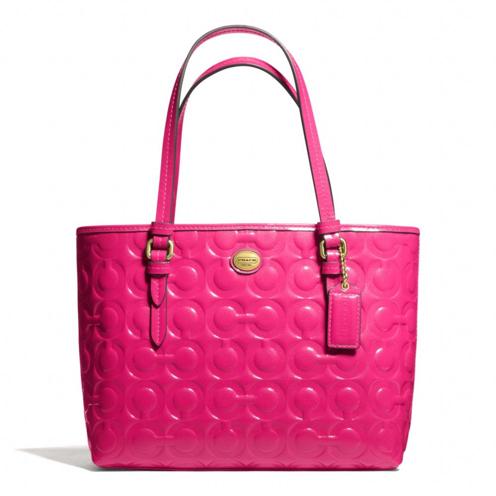 PEYTON OP ART EMBOSSED PATENT TOP HANDLE TOTE - f50540 - BRASS/POMEGRANATE