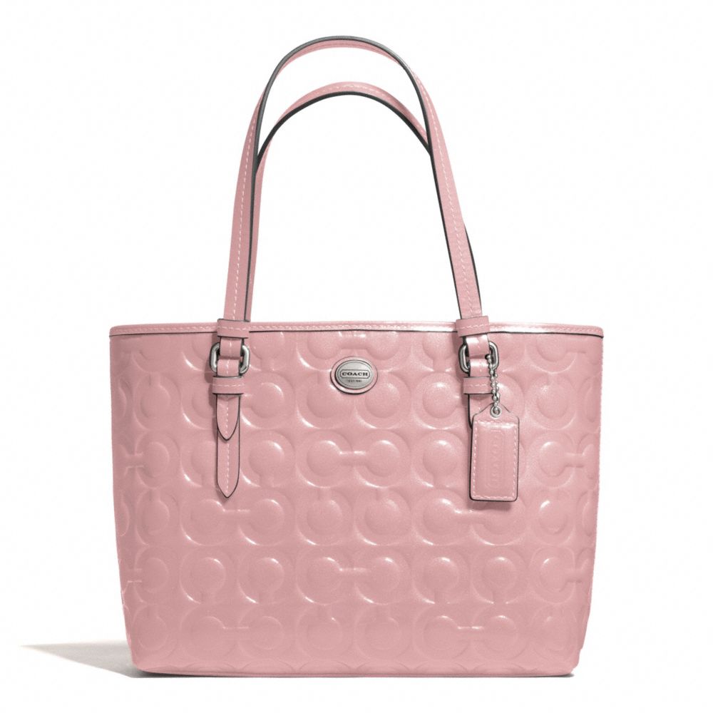 PEYTON OP ART EMBOSSED PATENT TOP HANDLE TOTE - f50540 - SILVER/PINK TULLE
