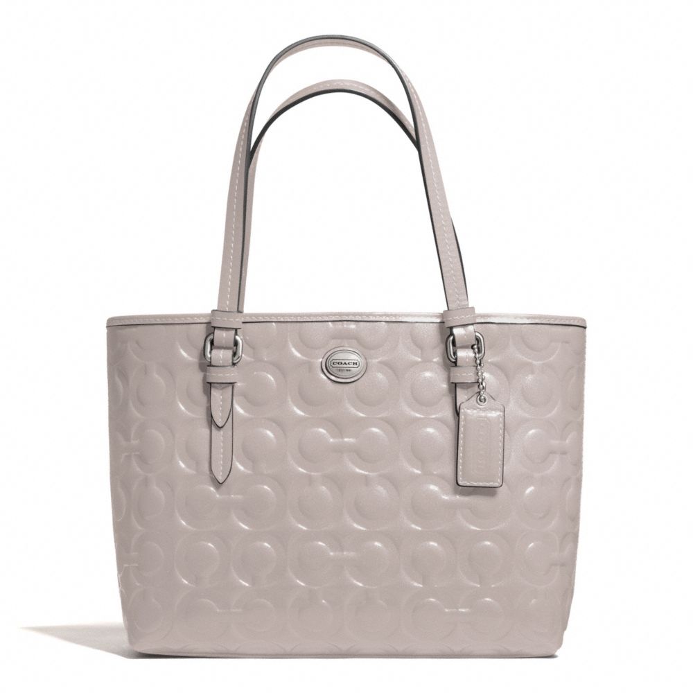 PEYTON OP ART EMBOSSED PATENT TOP HANDLE TOTE - f50540 - SILVER/PUTTY