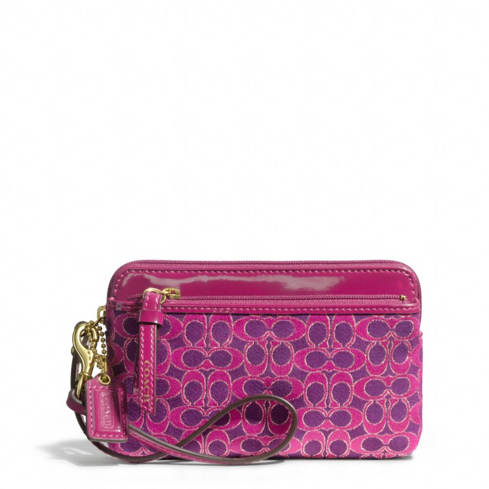 POPPY DOUBLE ZIP WRISTLET IN METALLIC SIGNATURE FABRIC COACH F50549