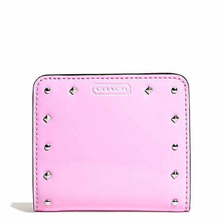 COACH f50574 STUDDED LIQUID GLOSS SMALL WALLET SILVER/PALE PINK