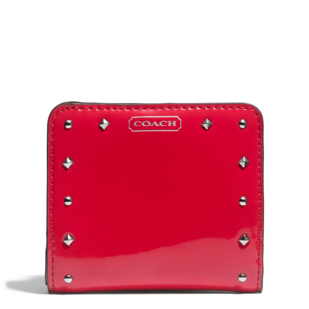 STUDDED LIQUID GLOSS SMALL WALLET - SILVER/RED - COACH F50574
