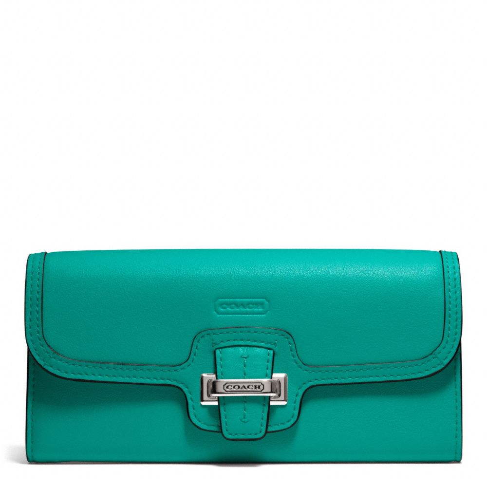 TAYLOR LEATHER SLIM ENVELOPE WALLET - SILVER/EMERALD - COACH F50612