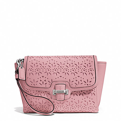COACH F50632 TAYLOR EYELET LEATHER FLAP CLUTCH SILVER/PINK-TULLE