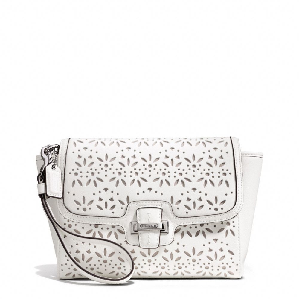 COACH TAYLOR EYELET LEATHER FLAP CLUTCH - SILVER/IVORY - f50632