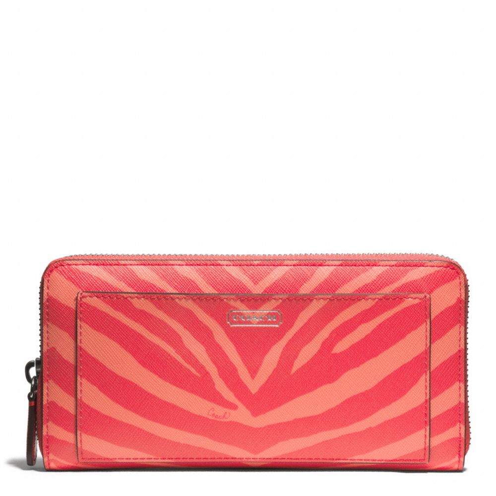 COACH ZEBRA PRINT ACCORDION ZIP WALLET - SILVER/HOT ORANGE - f50638