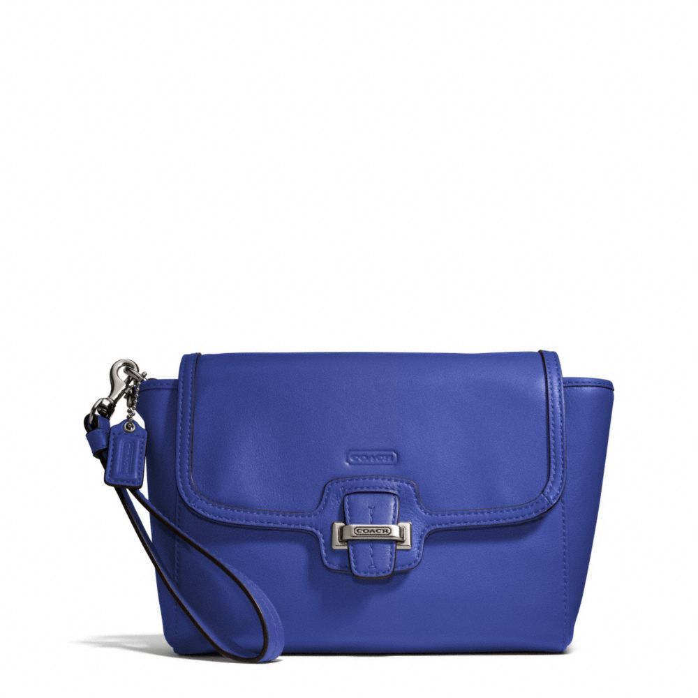 COACH TAYLOR LEATHER FLAP CLUTCH - SILVER/COBALT - F50656