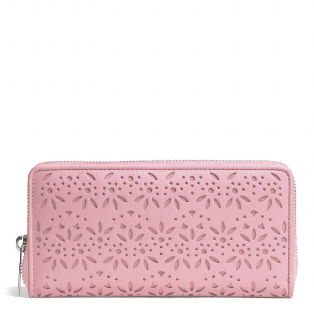COACH F50673 TAYLOR EYELET LEATHER ACCORDION ZIP SILVER/PINK-TULLE