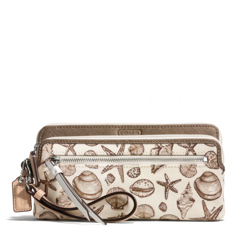 COACH F50739 Resort Shell Print Double Zip Wallet 