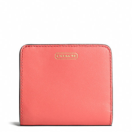 COACH DARCY LEATHER SMALL WALLET - BRASS/CORAL - f50780