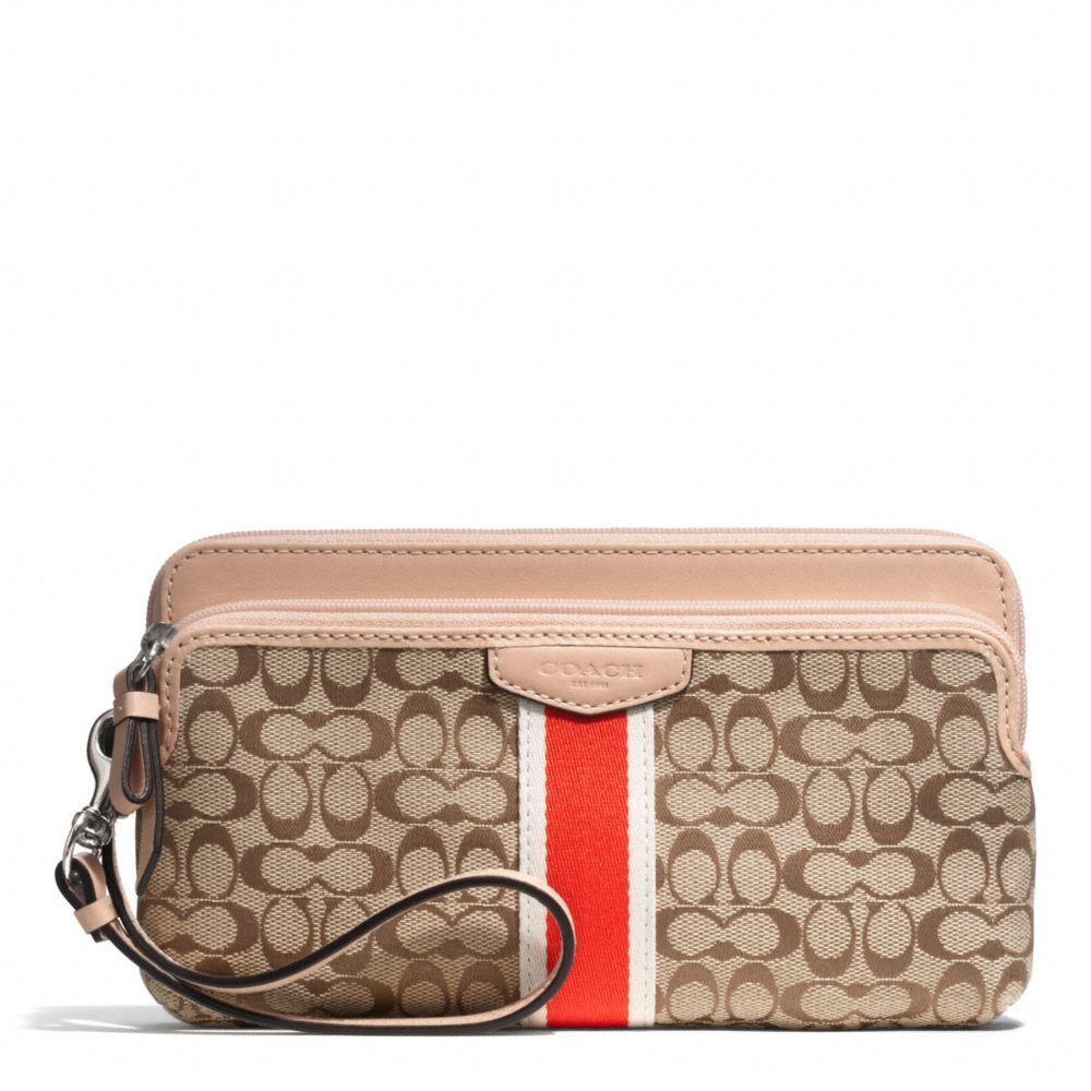 COACH SIGNATURE STRIPE 6CM DOUBLE ZIP WALLET -  - f50791