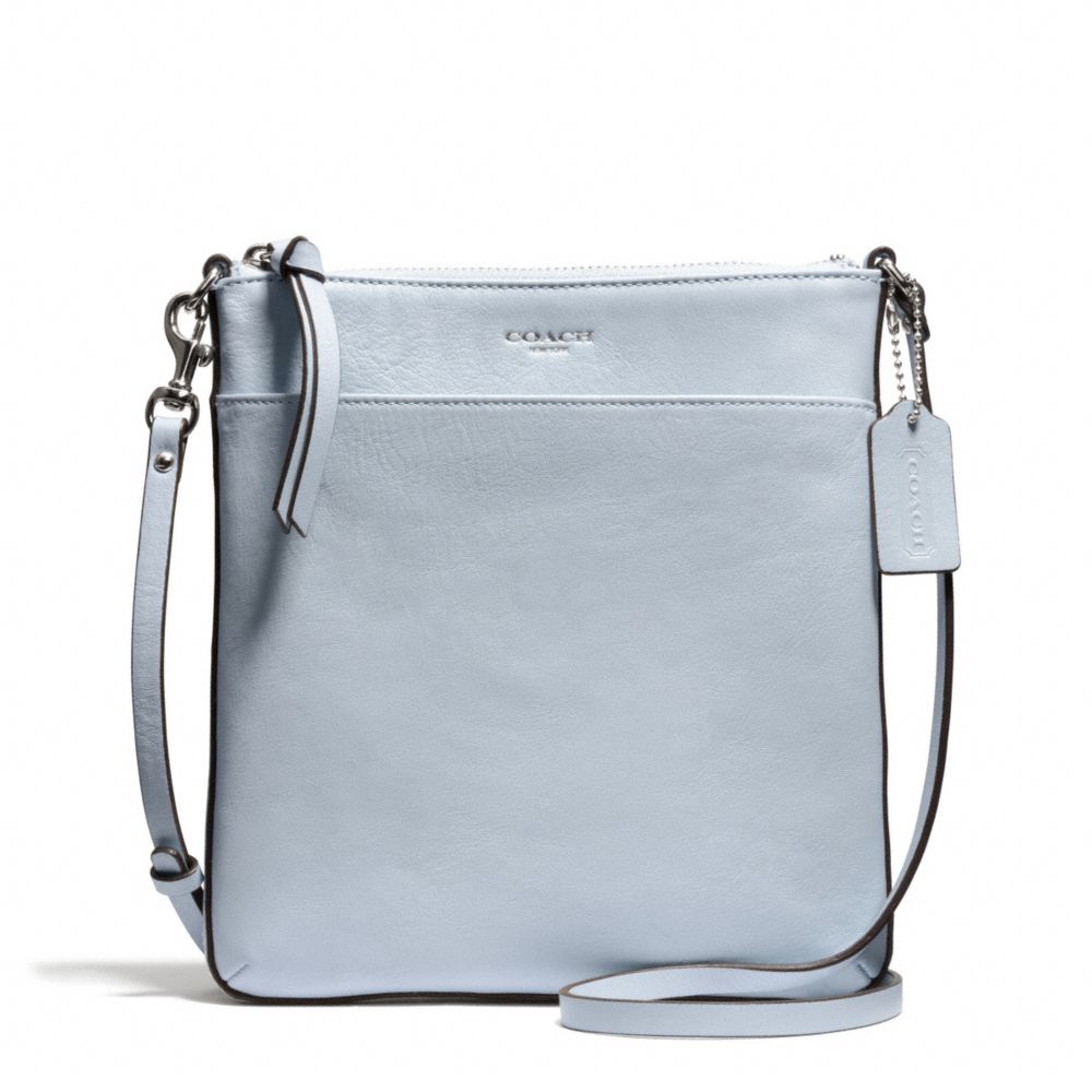 COACH f50805 BLEECKER LEATHER NORTH/SOUTH SWINGPACK SILVER/POWDER BLUE