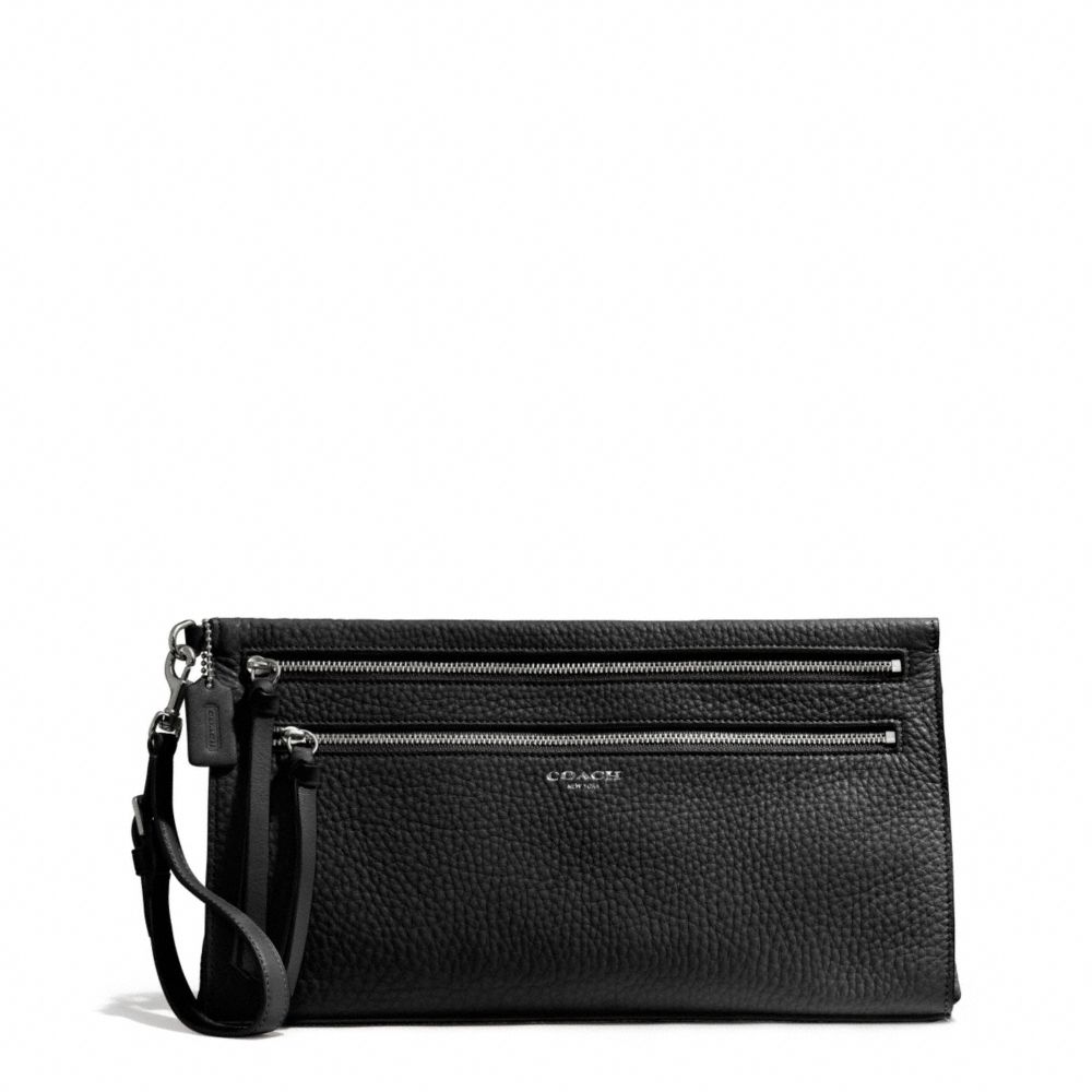 BLEECKER PEBBLE LEATHER LARGE CLUTCH - f50810 - SILVER/BLACK