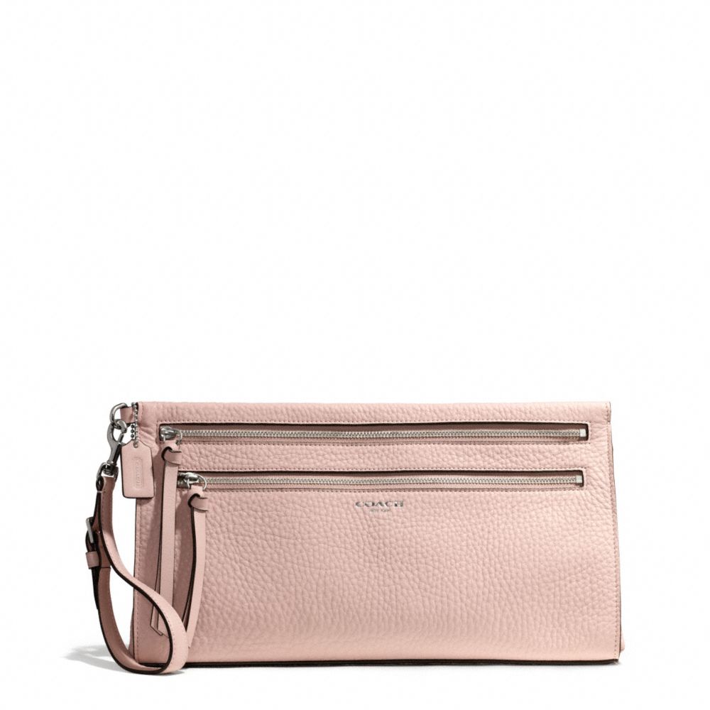 COACH BLEECKER PEBBLED LEATHER LARGE CLUTCH - SILVER/PEACH ROSE - F50810