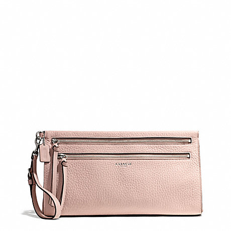 COACH F50810 BLEECKER PEBBLED LEATHER LARGE CLUTCH SILVER/PEACH-ROSE