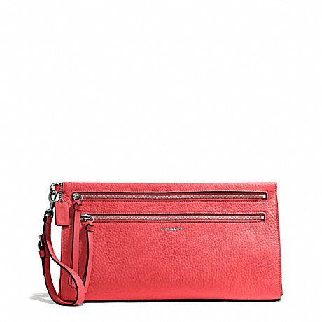 COACH F50810 BLEECKER PEBBLED LEATHER LARGE CLUTCH SILVER/LOVE-RED