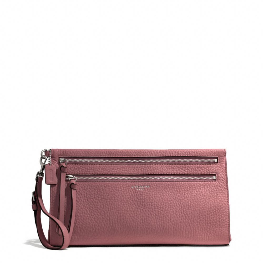 COACH BLEECKER PEBBLED LEATHER LARGE CLUTCH - SILVER/ROUGE - F50810