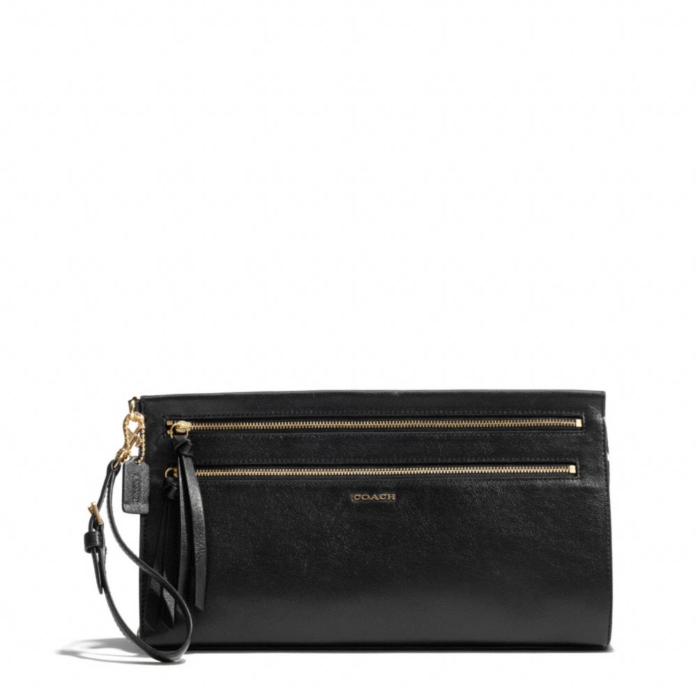 COACH MADISON TWO-TONE PYTHON EMBOSSED LEATHER LARGE CLUTCH - LIGHT GOLD/BLACK - f50812