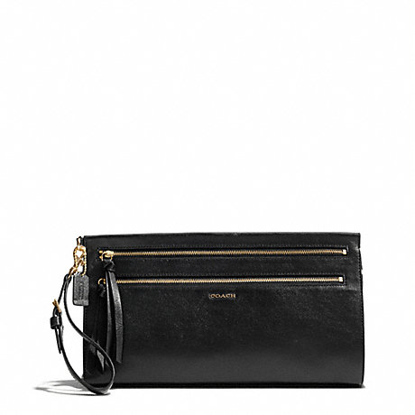 COACH MADISON TWO-TONE PYTHON EMBOSSED LEATHER LARGE CLUTCH - LIGHT GOLD/BLACK - f50812