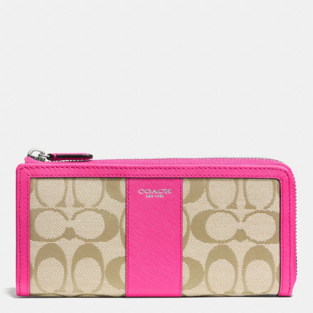 LEGACY SLIM ZIP WALLET IN SIGNATURE FABRIC - f50852 -  SILVER/LIGHT KHAKI/PINK RUBY